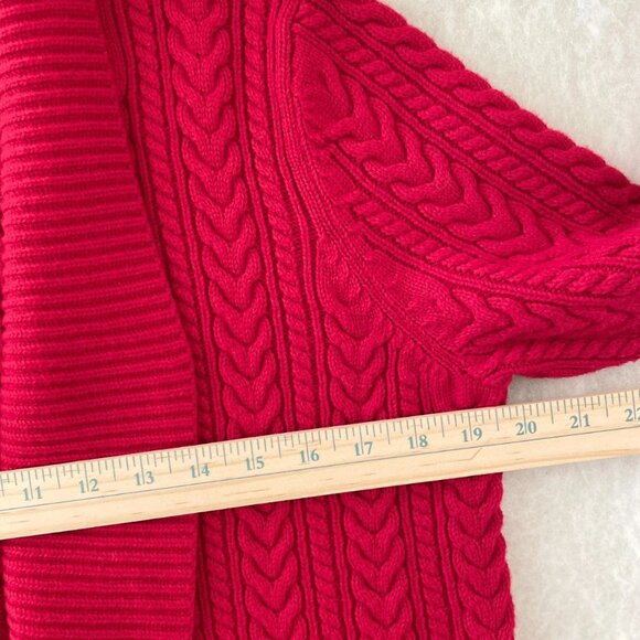 Talbots Womens Red Open Front Shawl Collar Cable Knit Cardigan Sweater Size PL - Picture 5 of 8